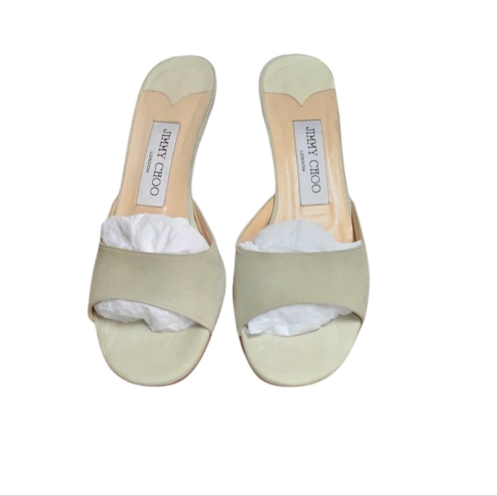 Jimmy Choo Suede Mint Low Heel Sandals